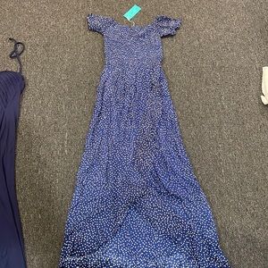 Tiare hawaii polka dot blue and white maxi dress with a cross over TAGS ON!!